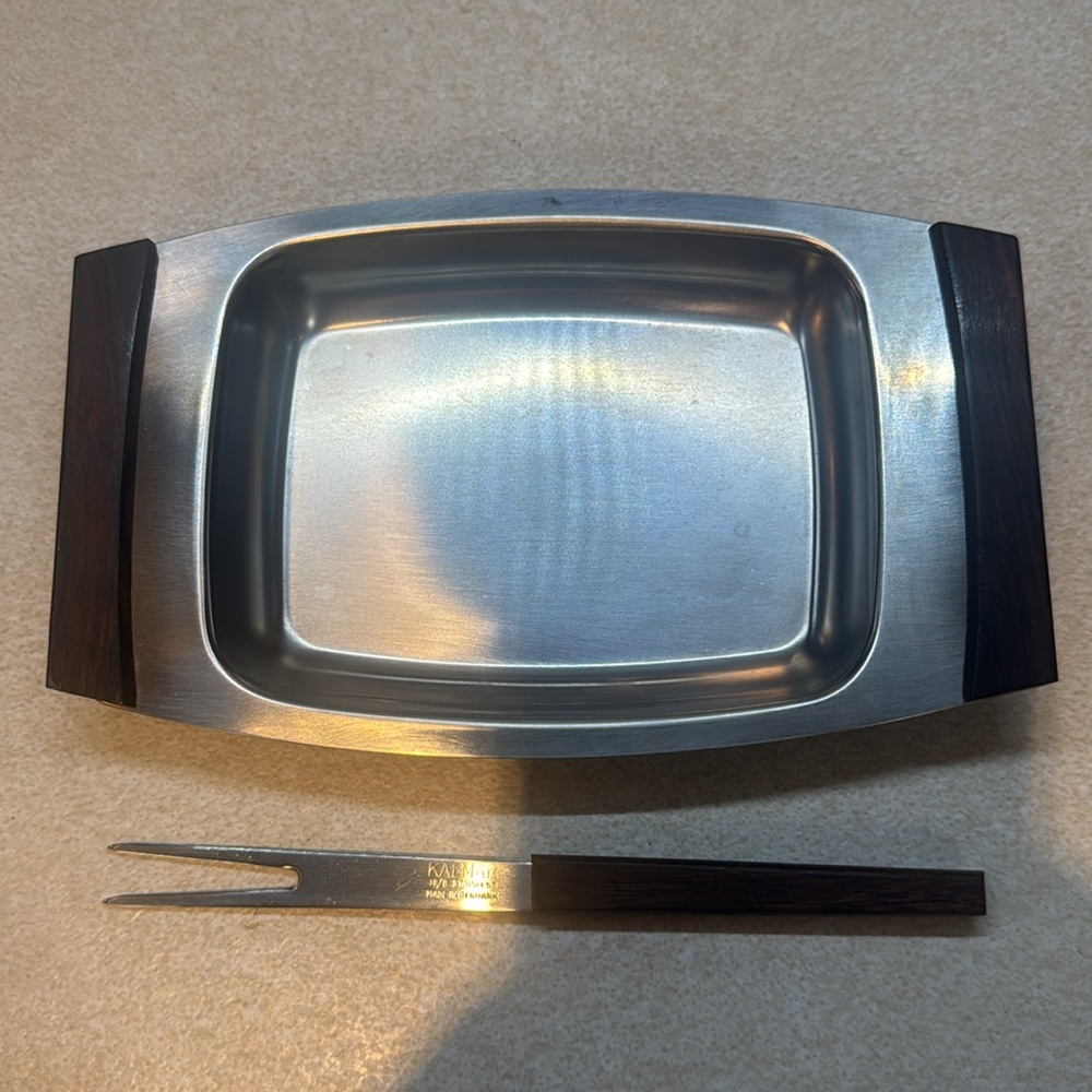 MCM Klamar Designs Stainless Steel Serving Tray with Utensil